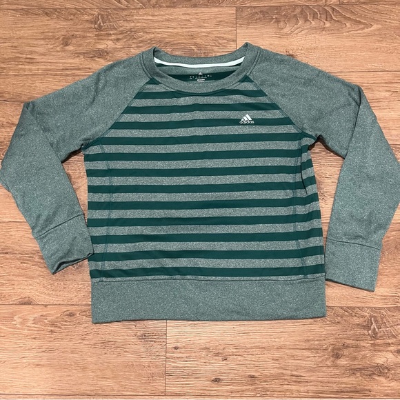 Adidas Women’s‎ Climawarm Green Stripe Lightweight Crew Neck - Size Large - Picture 1 of 11